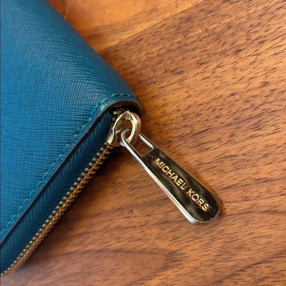 Michael Kors Explore Teal Zip Around Wallet